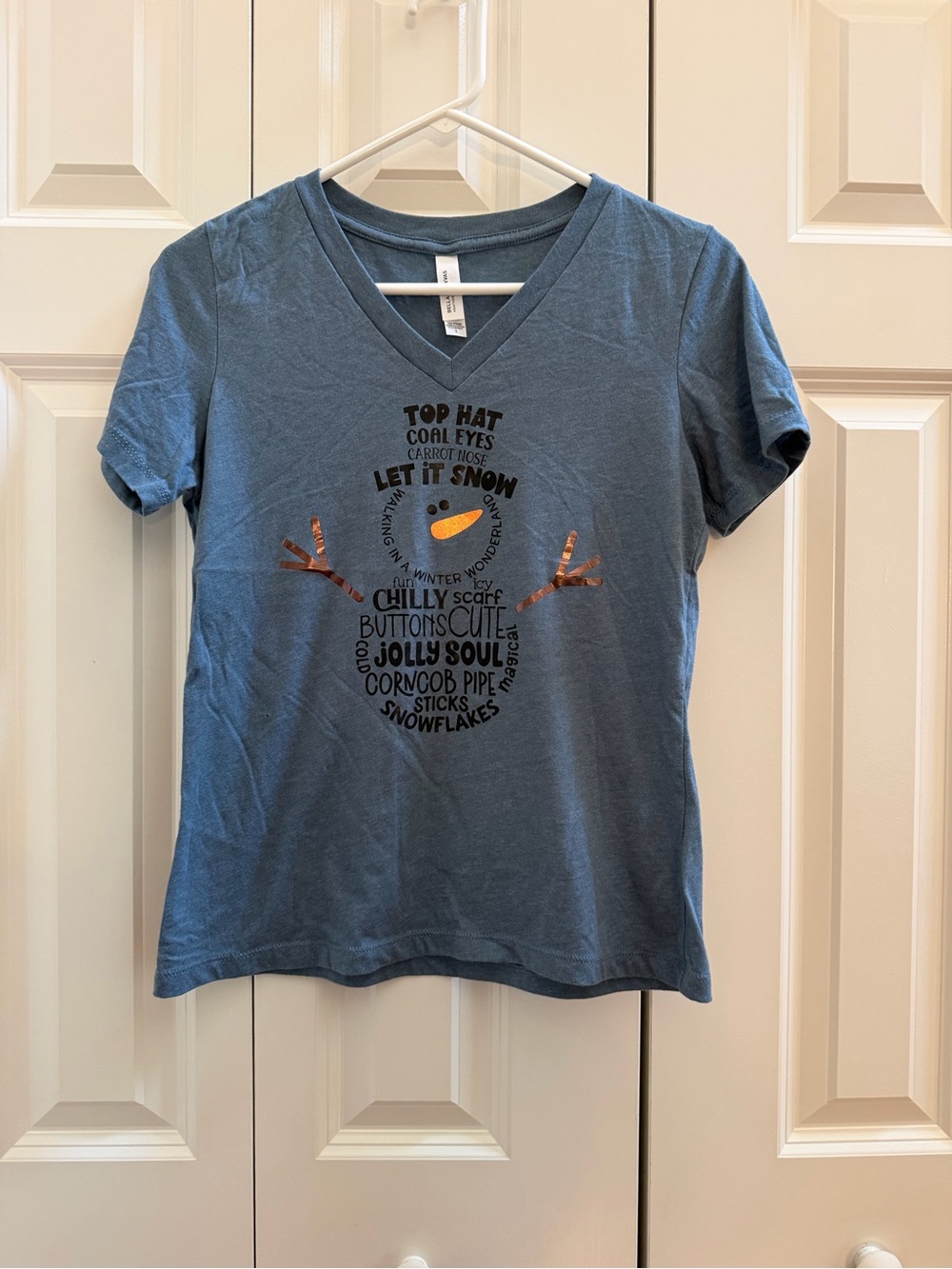 Blue Snowman Graphic V-Neck Tee